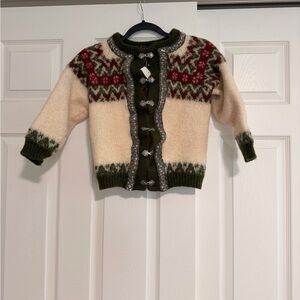 Women Cream & Olive Fair Isle Knit Vest with Red Accents